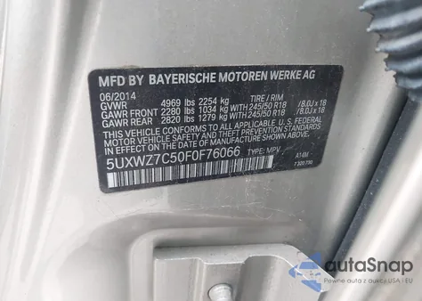 2015 BMW X3 Sdrive28I z USA, uszkodzony, nr VIN 5UXWZ7C50F0F76066